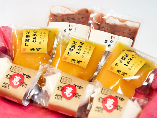 独楽からの贈りもの【独楽豆腐3個 イカの塩辛2個 なめらか茶碗蒸し３個】